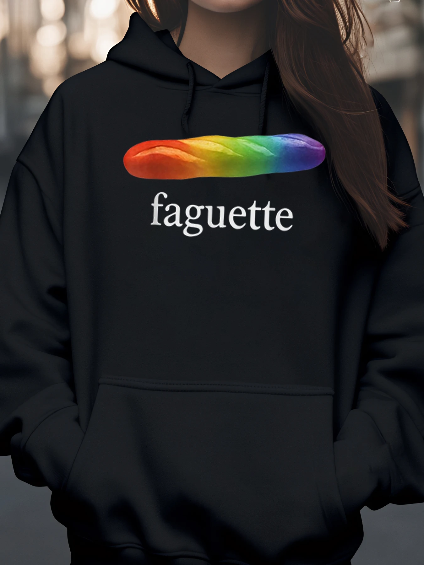 Sudadera con capucha de orgullo con estampado de Baguette arcoíris, ropa informal unisex para adultos