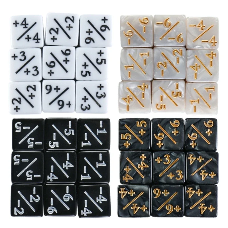 Six Sided Dice Set D6 Counters  1/ 1 and -1/-1 Set of 10 Dice for Math Teaching ,Kid Arithmetic Toys, Card Game Accessories