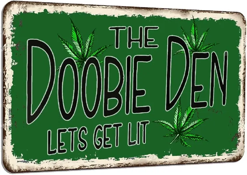 The Doobie Den Lets Get Lit Sign 420gifts for Men Her Humourous Sign Home Bar Cafe Club Garage Decore 8x12 inch, louit-e12