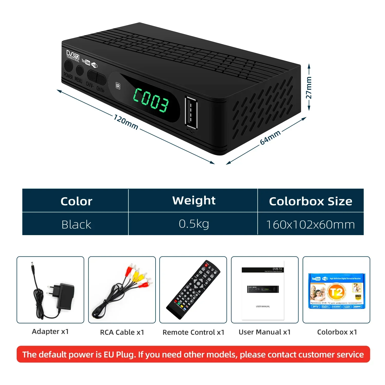 موالف تلفزيون DVB-T2 جهاز استقبال أرضي يدعم العبرية الإسرائيلية مع محول DVB-T HD 1080 USB 2.0 جهاز فك ترميز صندوق التلفزيون لروسيا/أوكرانيا