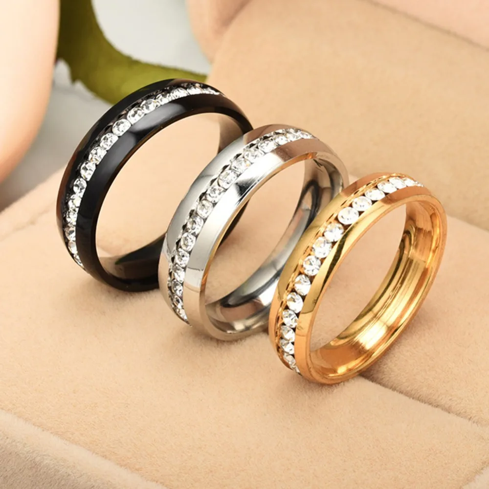 Size US6-13 Gold Silver Plated Black Color Stainless Steel Zircon Couple Ring Women\'s Ring Men\'s Ring Male Female Jewelry