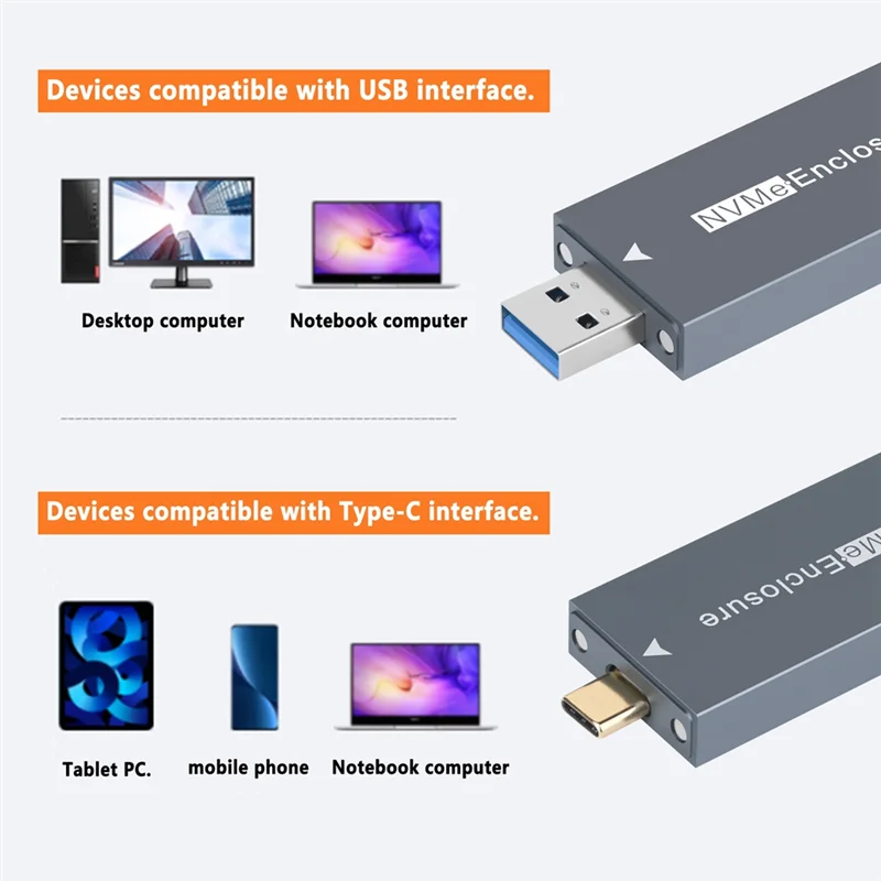 NVME SSD Enclosure M.2 Nvme Enclosure USB-A Plug USB 3.210Gbps In-Line 2230 SSD Case dengan Magnet