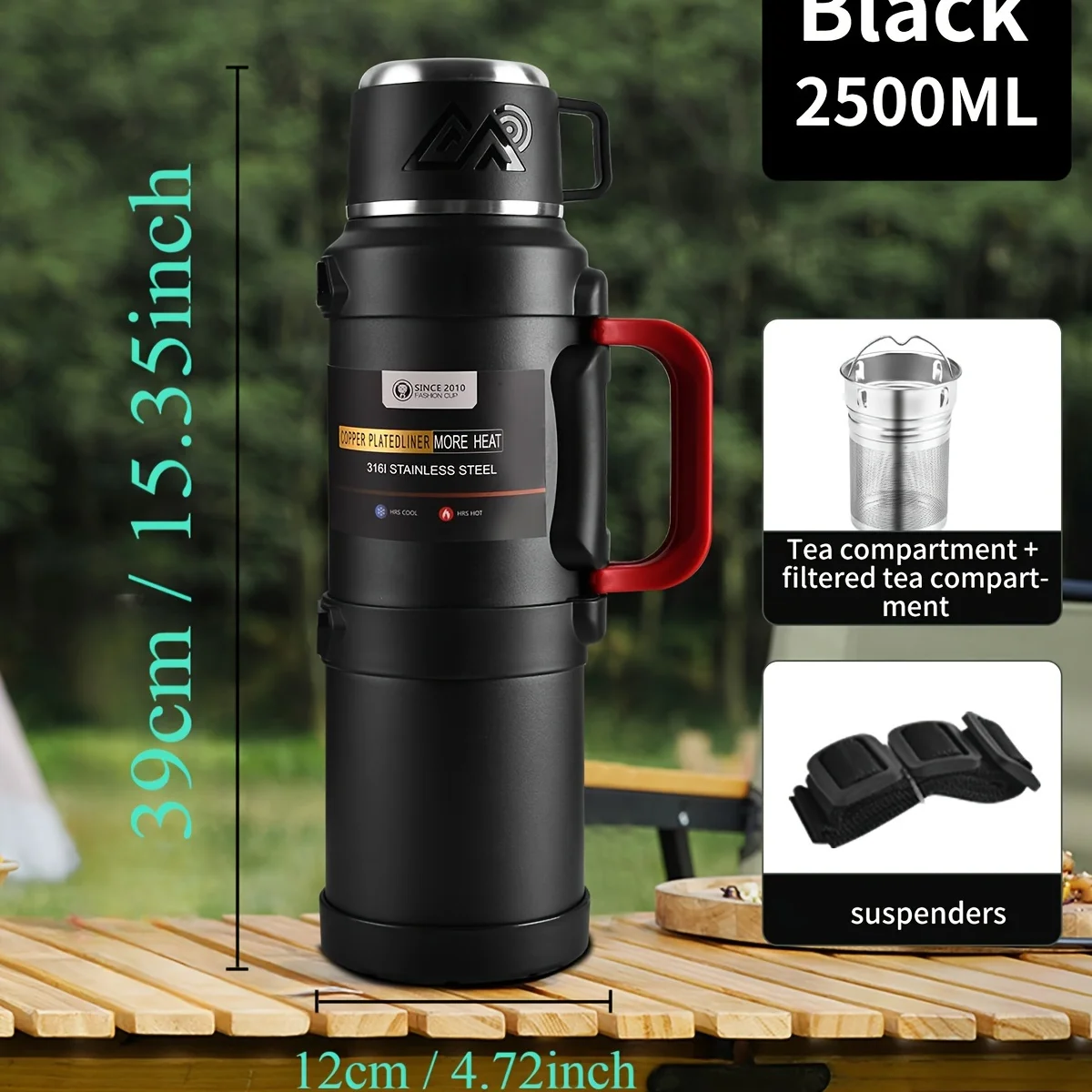Stainless Steel Thermos Bottle with Handle Outdoor Portable Large Capacity Thermal Water Bottle ,Keep Hot and Cold for 72H
