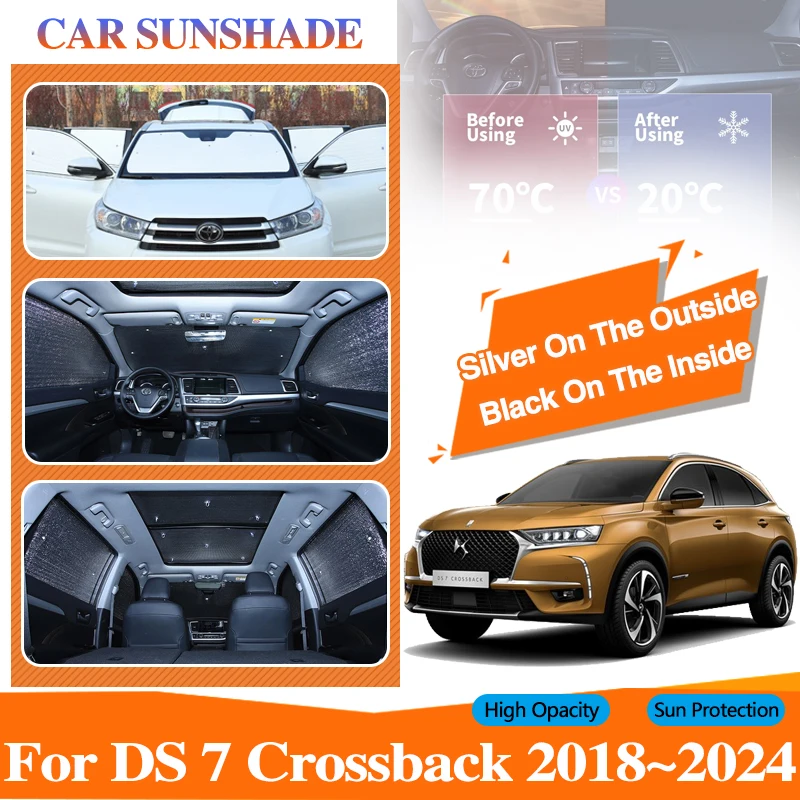 Capa de sombreamento da janela do carro para Citroen DS7, protetor solar preto Sliver, pára-sóis anti-UV, acessórios automáticos, crossback, 2018-2023, 2024, DS 7