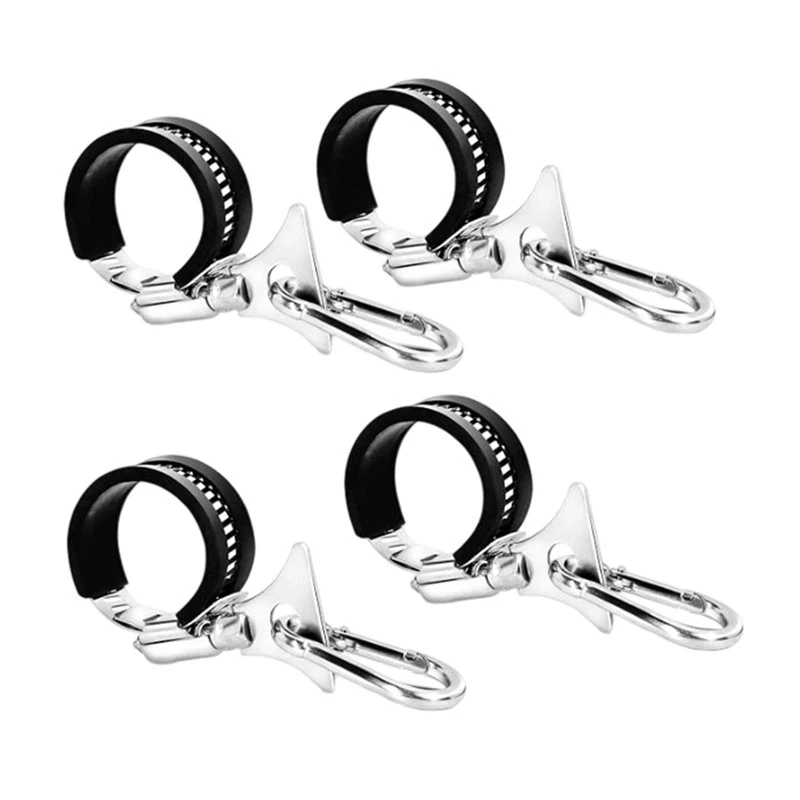 2026 New Flagpole Clamp And Clip Kit 4-Pack To Secure Flag With Carabiner And Silicone Anti-Slip Strips, Metal Hose Clamps
