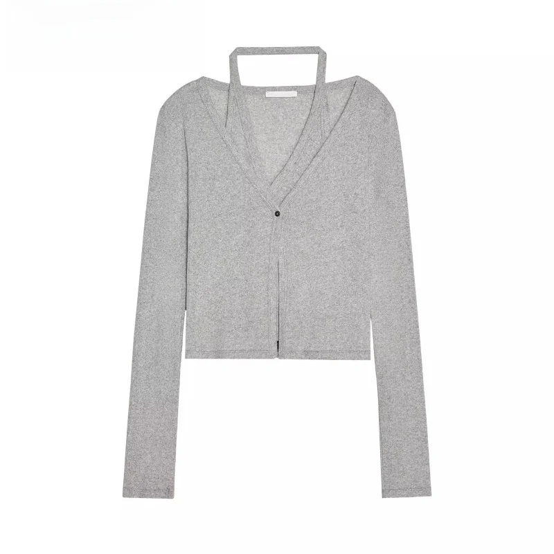 

Женская многослойная футболка Verion Ne весна 2023, длинная винтажная футболка V-Ne Jaet, Новое поступление, облегающая футболка с застежкой на пуговицы для поездок на работу