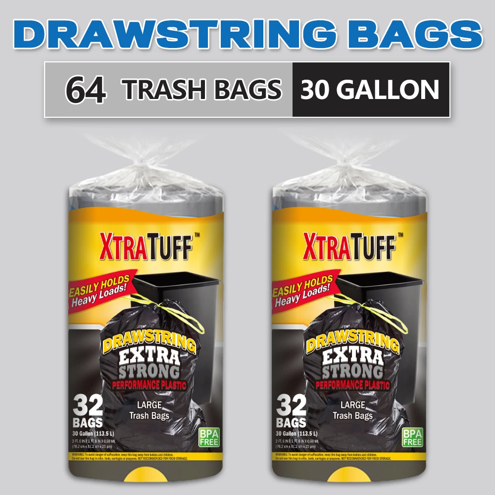 

13 GALLON GARBAGE BAGS: The package contains 186 Xtratuff Tall Kitchen Drawstring Trash Bag, white, unscented, 13 gallon trash