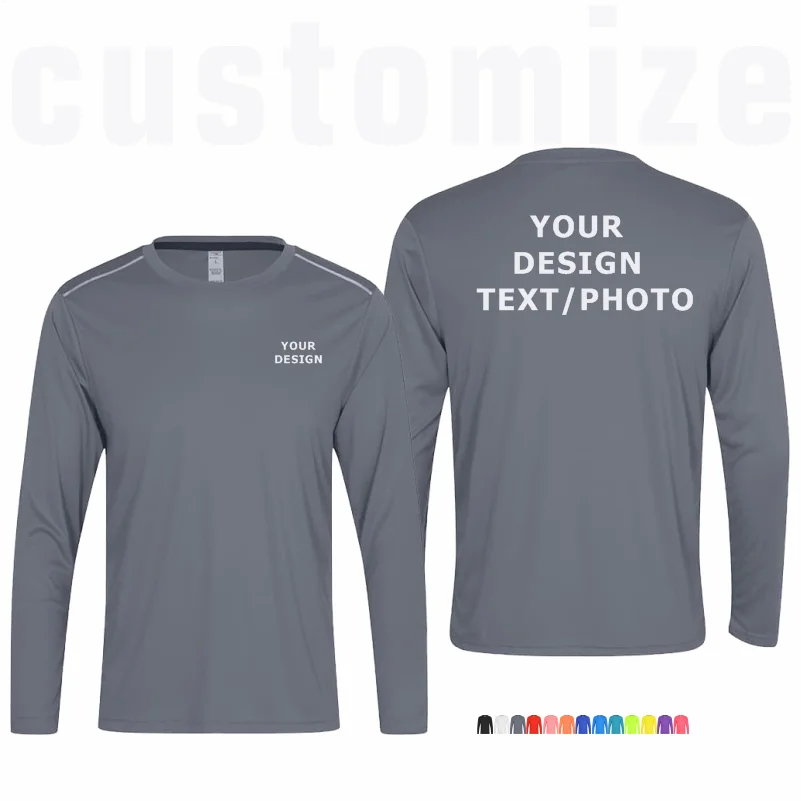 

Customize Print Text Running Round Neck Long Sleeves Shirt Training Exercise Gym Sport Shirt Tops Lightweight Men's Quick Dry T
