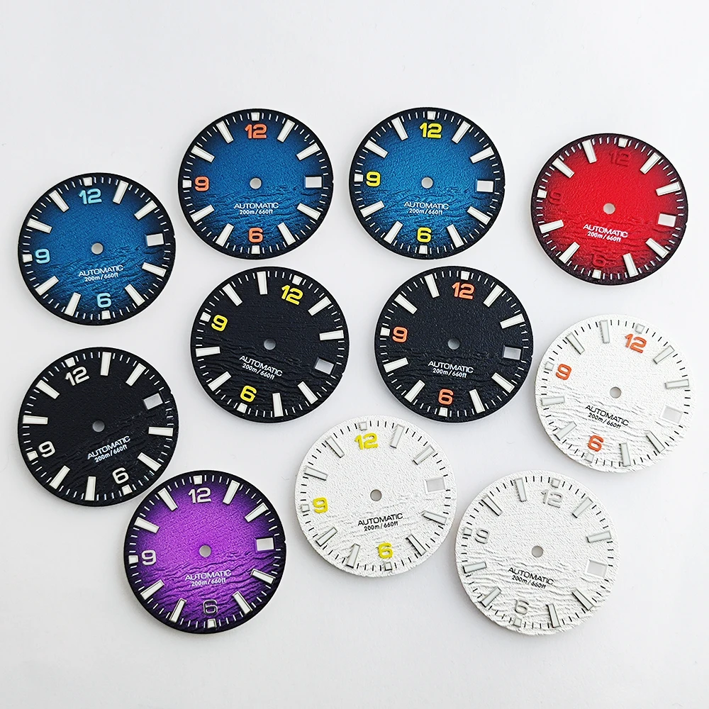 NH35 Watch Dial 28.5mm Green Luminous Wave Texture Dial With Silver Watch Hands Fit NH35/NH36 Movement Mod Watch Accessories