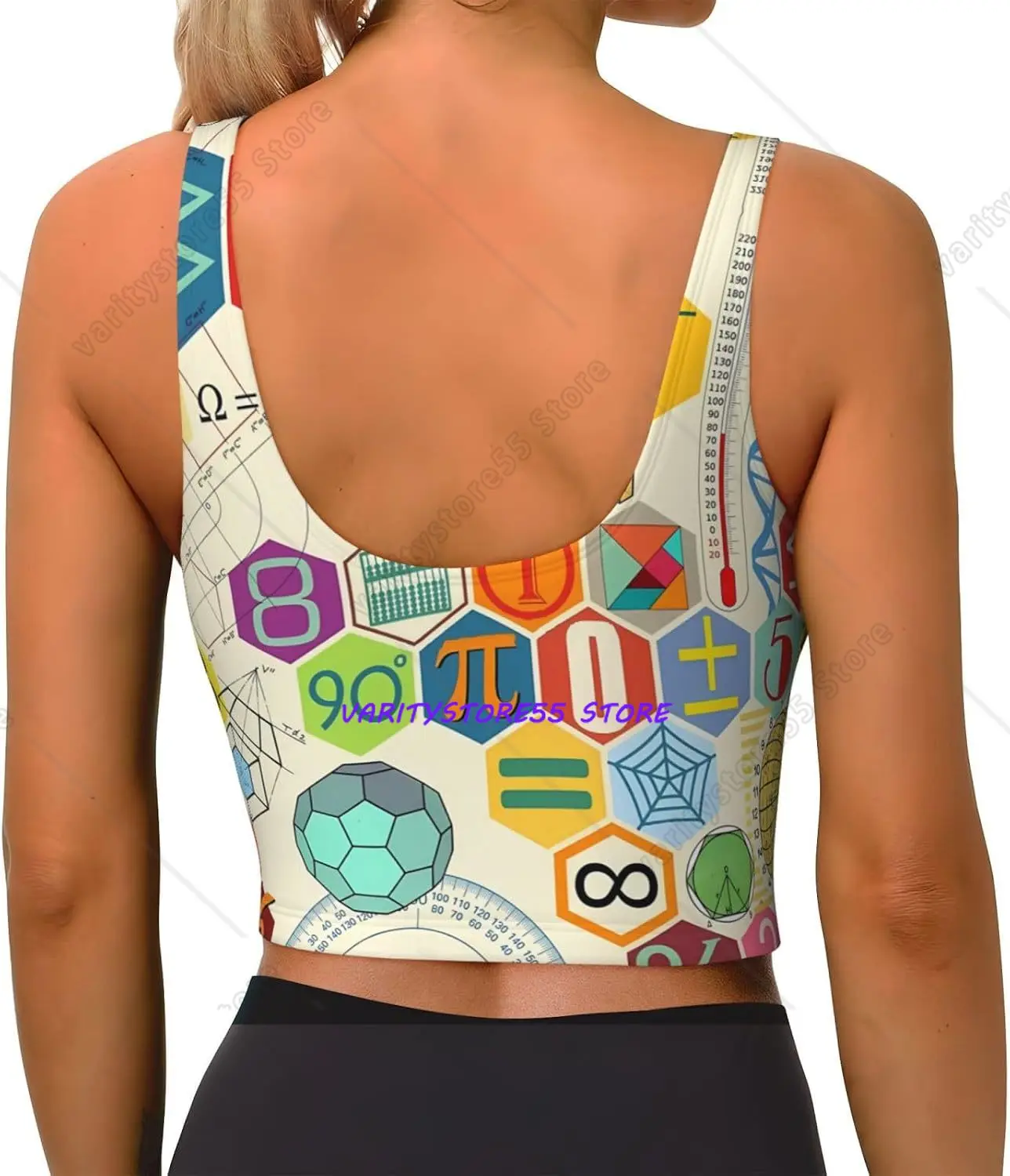 Ladies Colorful Math Pi Number Symbol Women Scoop Neck Sports Bras Removable Pads Yoga Outfit Crop Gym Top
