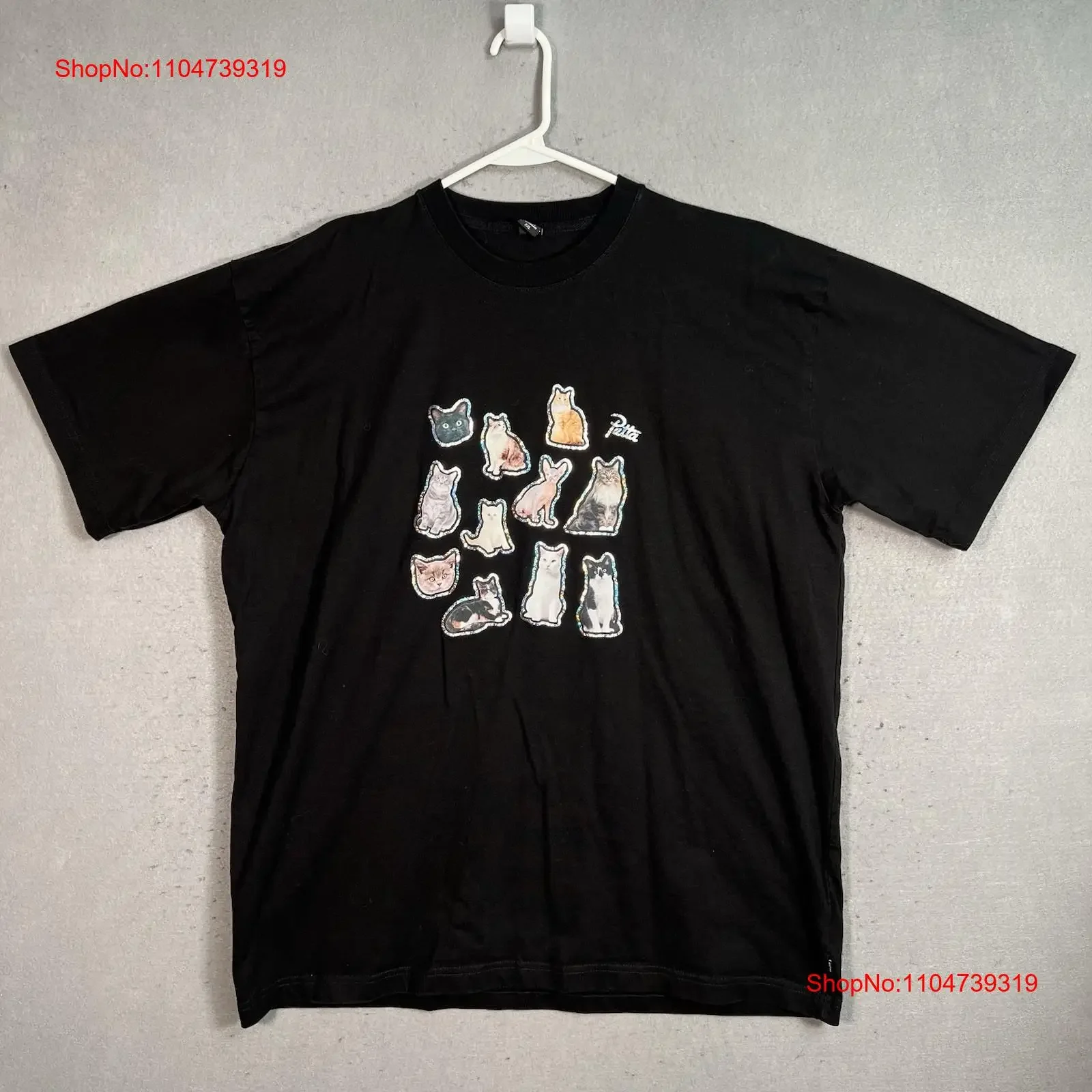 Patta Cat Kitten Sticker T Shirt Adult 2XL XXL Black Streetwear Mens vintage Washed homme designer clothes Soft fashion