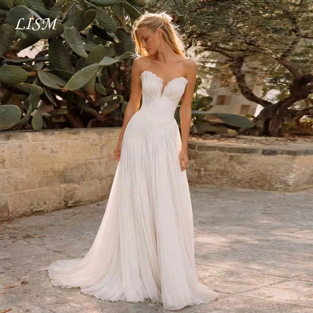 

Lism Customized Modern Wedding Dress Sweetheart Sleeveless Pleated Ivory Satin A-Line Fashion Bridal Gown Vestido De Novia 2026