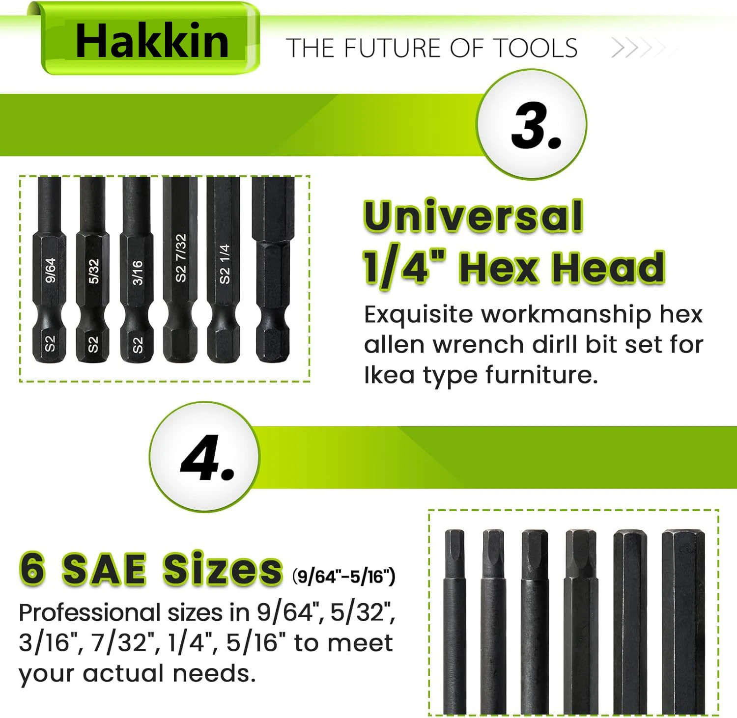 Picture 4: 6pcs 150mm Long  Hex Head Allen Wrench Drill Bits,Metric 9/64
