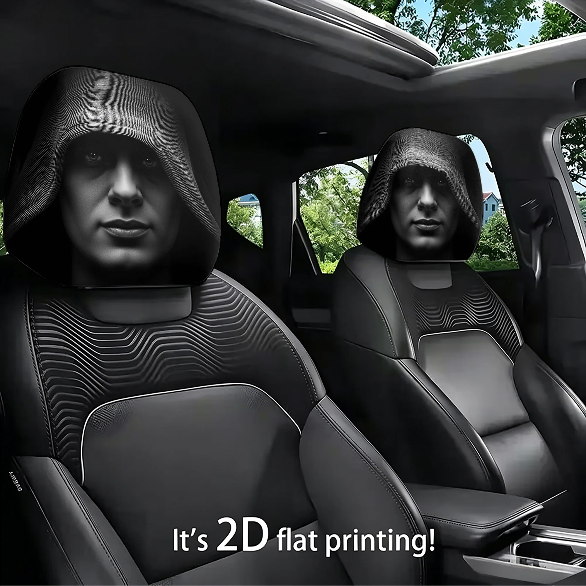 2pcs Hooded Figure-patterned Car Headrest Covers to Add Style to Your Car’s Interior. Does Not Include filling. Easy to Install