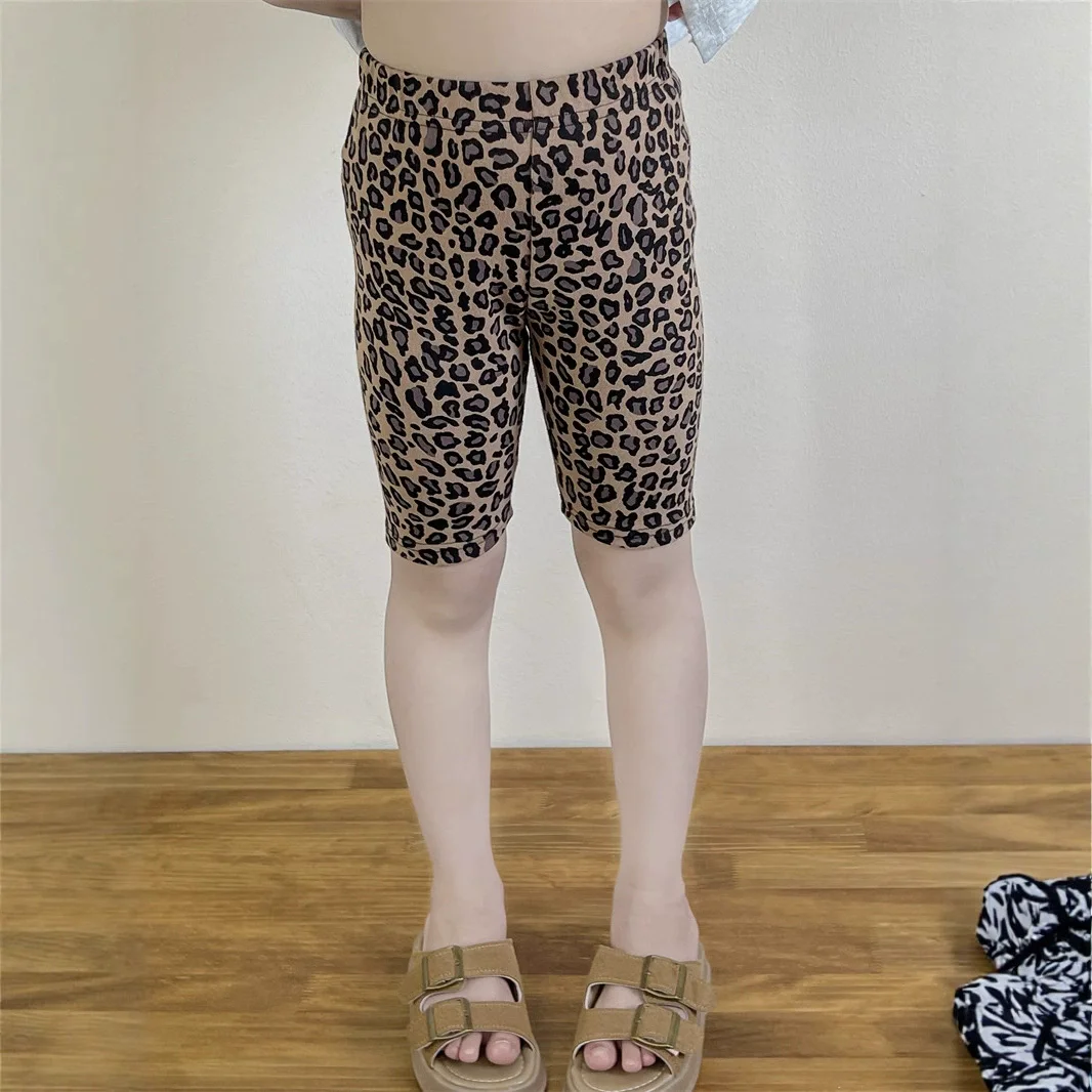 

Skinny Leopard Children Sports Cycling Shorts for Baby Girl Casual Gym Yoga Shorts Kids Leopard High Stretch Running Shorts 2-9Y