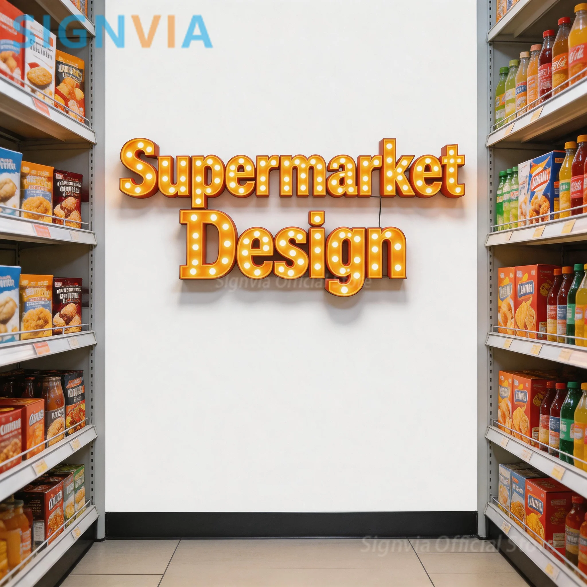 Custom 3D LED Metal Sign Supermarket Design, Neon Luminous Logo English Letters, Outdoor Acrylic Wall Business Advertising Decor