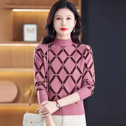 2024 New Sweater Women's New Spring Autumn Middle-Aged Mother Sweater High-Grade Round Neck Cover Belly Slim Bottoming Shirt