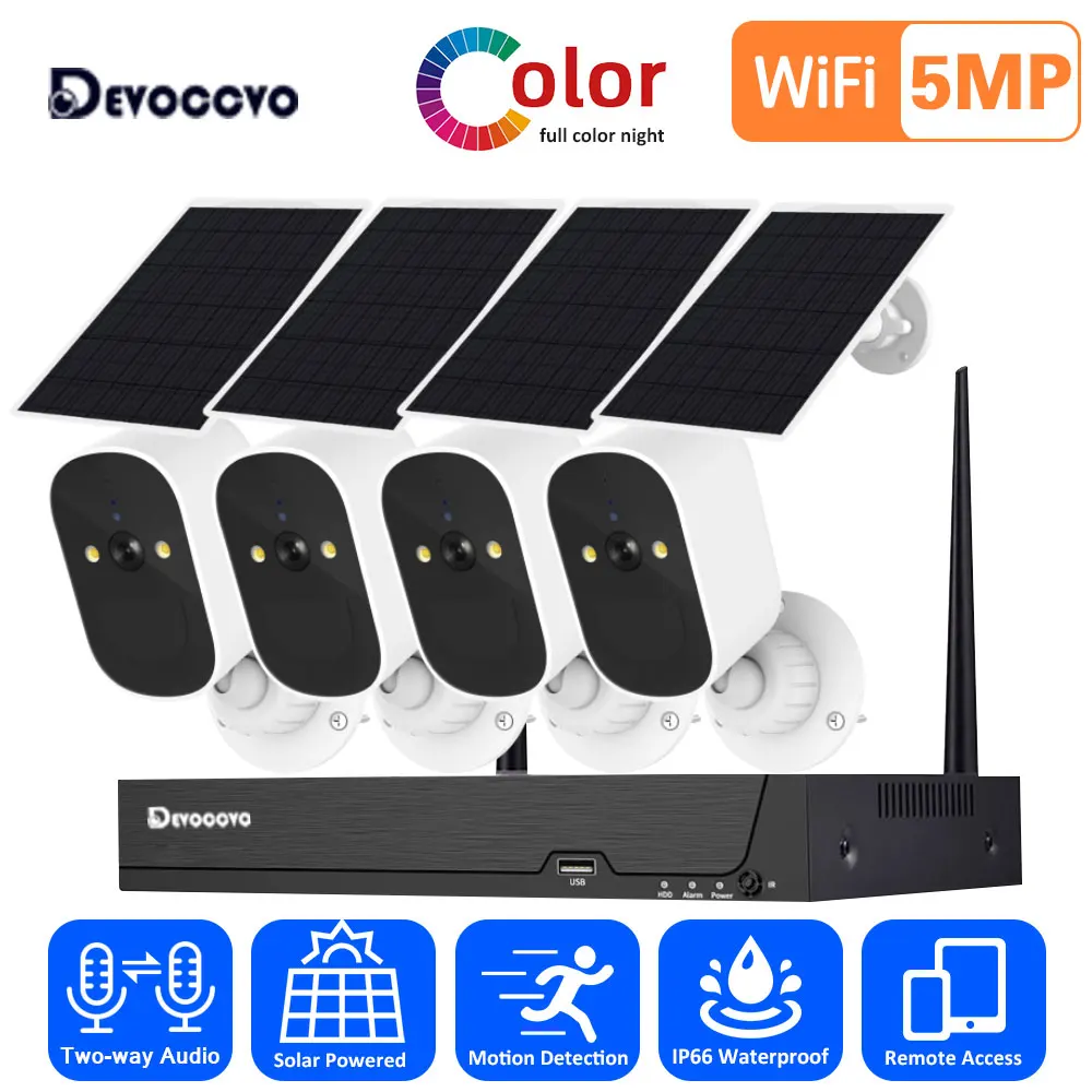 Solar Wireless CCTV System Wifi Camera Kit 8CH 5MP Wifi NVR Kit Color Night Vision CCTV Camera Video Surveillance Set ICSEE 4CH