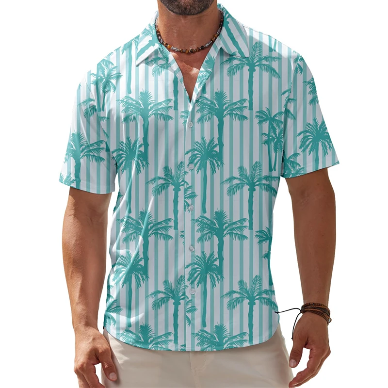 Loose Men's Hawaii Shirt Tropical Plants Flowers 3D Print Lapel Button Shirts Summer Outdoor Daily Leisure Hawaiian Blouse Top
