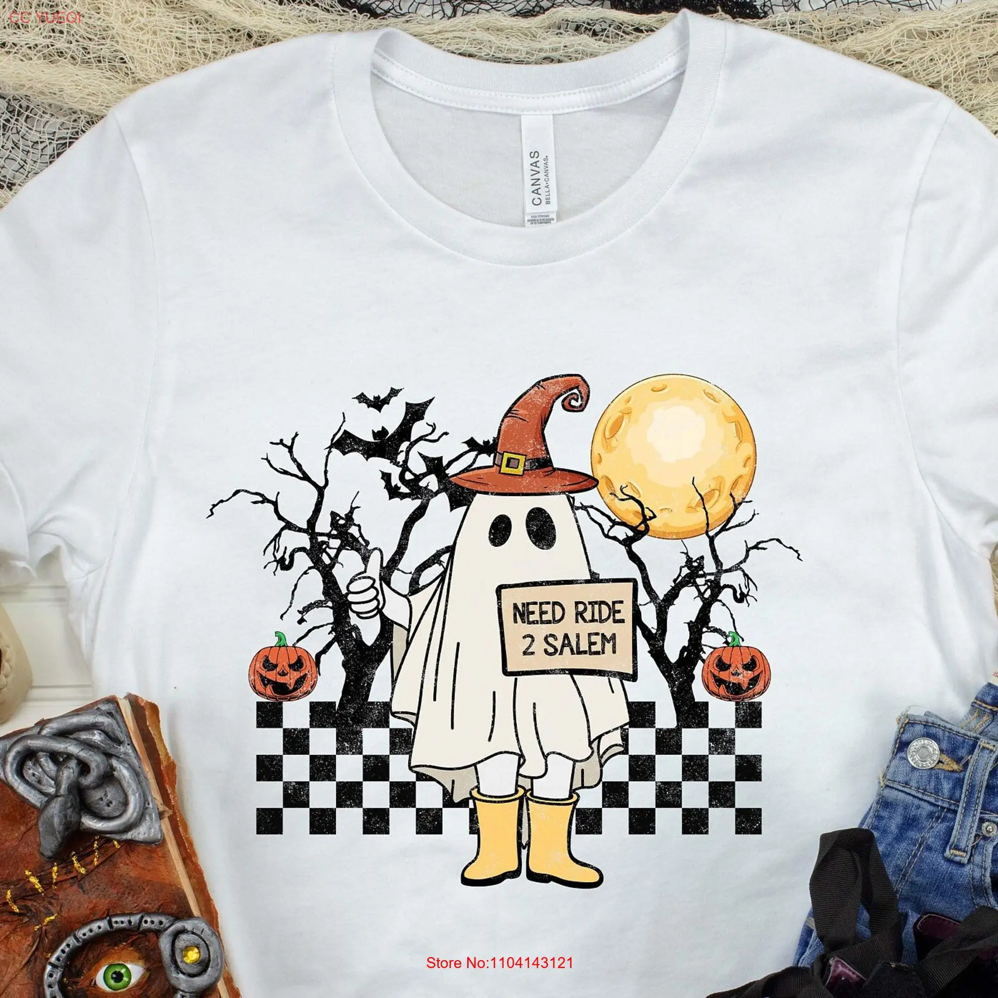 Retro Floral GhosT T Shirt Spooky Season Halloween Costume Cute Trick Or Treat long or short sleeves