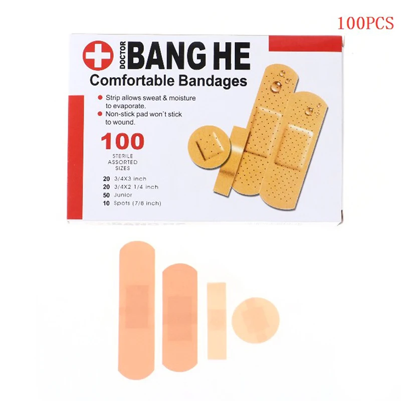 100 Chiếc Băng Trợ Chống Thấm Thoáng Khí Dính Thạch Cao Vết Thương Cầm Máu Miếng Dán Ban Nhạc Đầu Tiên Viện Trợ Băng