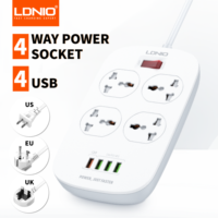 LDNIO Universal Quick Charge 3.0 Power Strip Extension Socket USB Multi Outlets Plug 4 Outlet 4 USB Charging Ports SC4407 EU UK