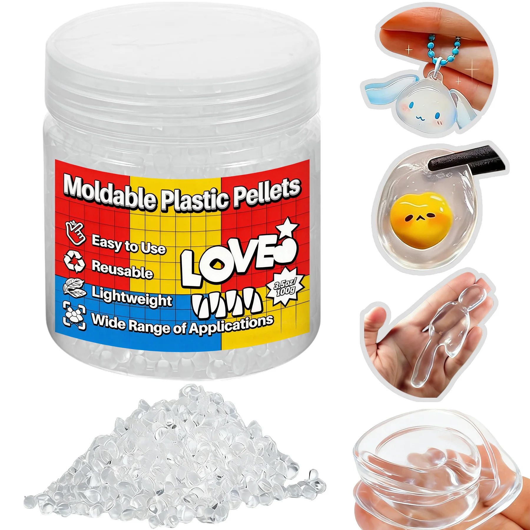 Molded Plastic Pellets, Thermoplastic Beads: Deformable Plastics, Reusable Craft Beads, for Role-Playing, Temporary Items, DIY