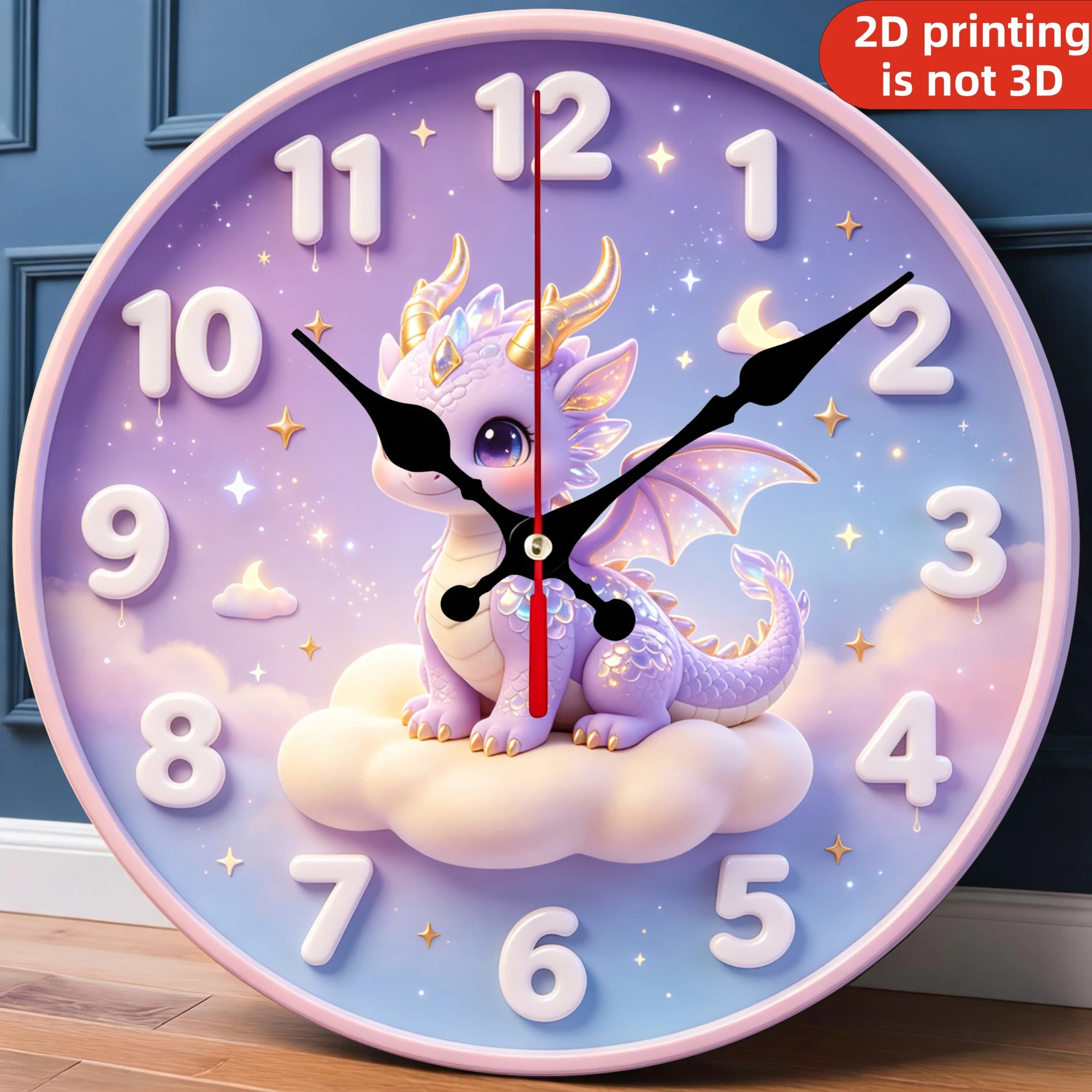 Cute Baby Dragon Wooden Wall Clock, Silent Non Ticking Quartz Movement, 10/12 Inch Round Wood Clock for Home Decor, Living Room Bedroom Wall Decoration