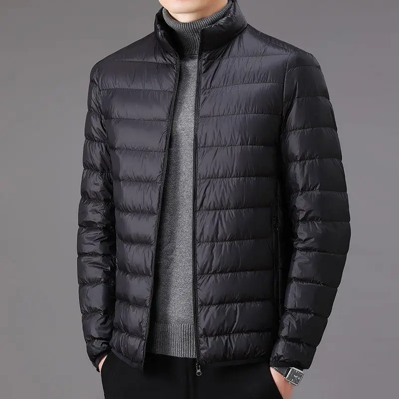 Jesienno-zimowa męska cienki dół bawełniana jednolita parka koreańska moda krótki duży rozmiar wąski stójka w stylu Casual bluza z długim rękawem płaszcz