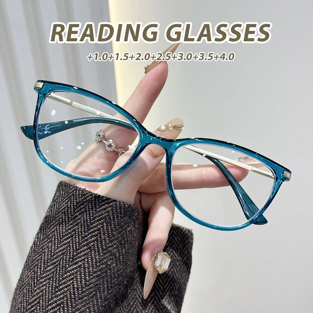 Oyalie Elegante Cat-Eye-Lesebrille mit Metallstruktur und transparentem Farbschema, Metalldetails, exquisite Textur ohne Leichtigkeit, weiche Linien, geeignet für Styling, klare Sicht, verschreibung