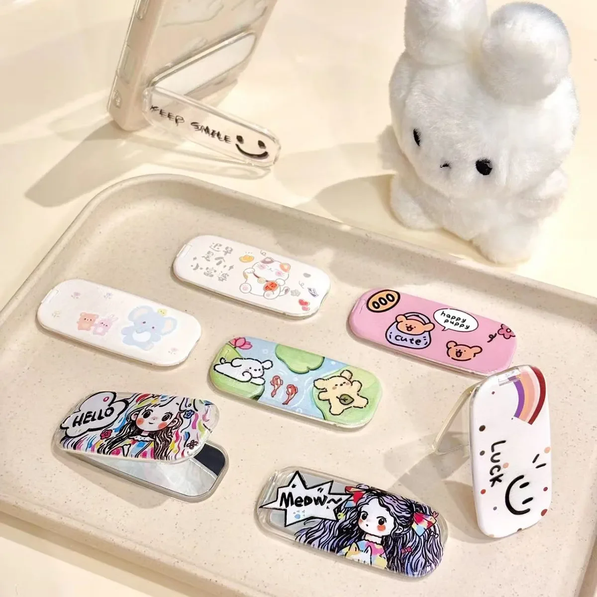 

Korean Makeup Mirror Folding Invisible Cartoon Phone Holder Cute Portable Back Sticker New Desktop Universal Adhesive Support