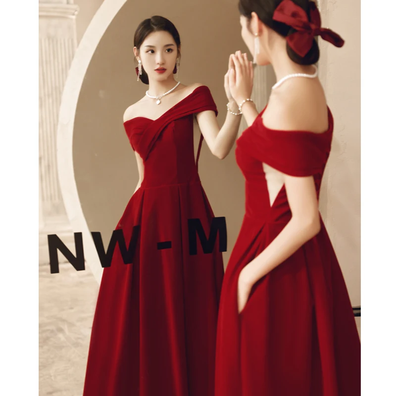 

Red One-oulder Wedding Dr Ele Sensation Bridal Return Gift Dr Women Can Wear Ordinary Aosphere Princ Skirt