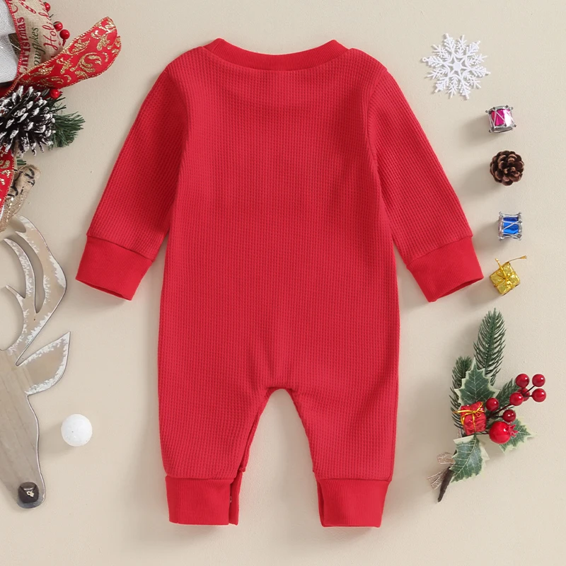 

Infant Holiday Romper Cozy Fleece Christmas Outfit Toddler Winter Jumpsuit Soft Letter Embroidery Playsuit Warm Newborn