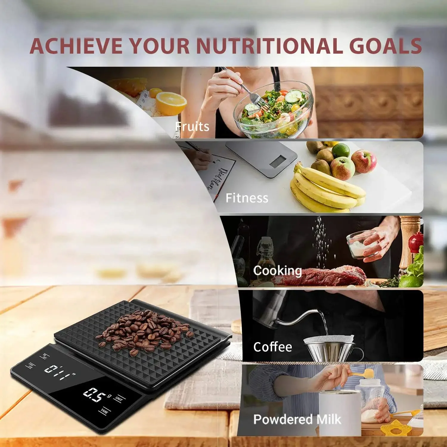 Coffee Scale with Timer Kitchen Tools Digital Multifunction Weighing Scale Pour Over Drip Espresso Scale LCD Display 3 kg/0.1g