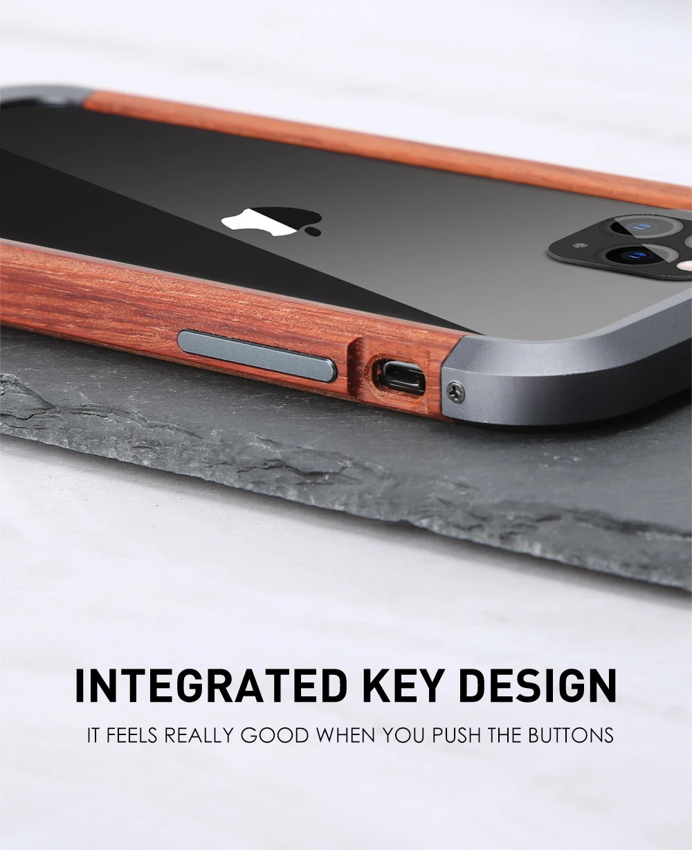 R-just Luxury Aluminum Metal Wood Bumper Cases For Iphone 15 14 Plus 13 12 11 Pro Max Slim Natural Wood Brand Phone Cover