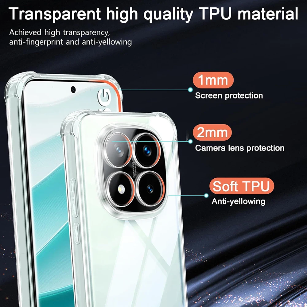 Airbag stoßfeste Silikon Soft Case für Xiaomi Redmi Note 14 14S Pro Plus Pro+ 4G 5G klare ultradünne Abdeckung transparente Hülle – Detail 4