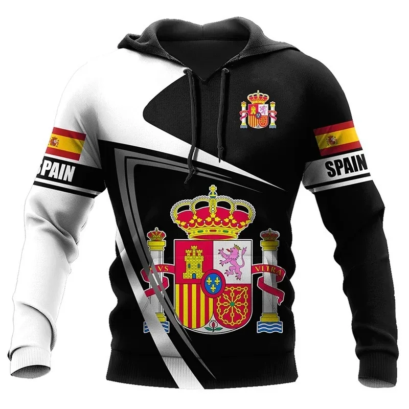 Men's Spain/Mexico Flag 3D Sports Jersey-Style Hoodie Comfortable Warm Pullover Suitable for Daily Training