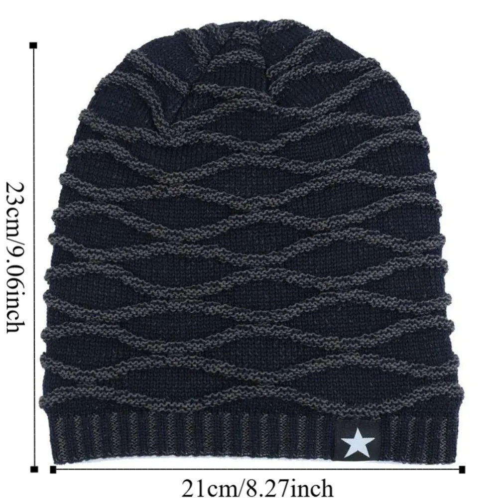 Fashion Thickened Fleece Pile Cap Rhombus Jacquard Star Cycling Pullover Cap Warm Windproof Beanies Hat Men