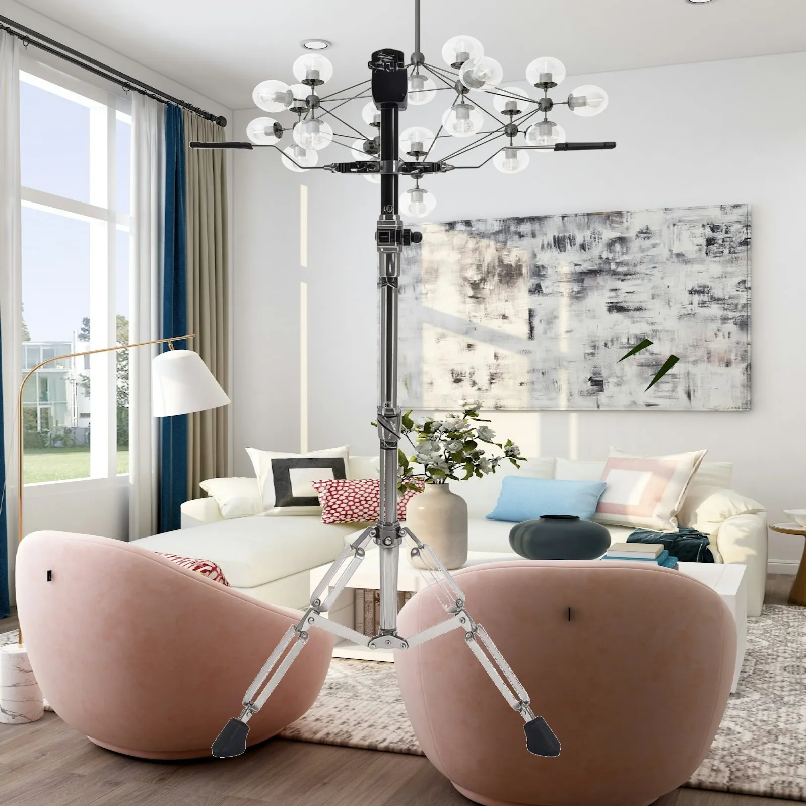 Bongo Percussion Instrument Stand Tripod Base Chrome Metal Adjustable Support Pole with Non Slip Rubber Feet