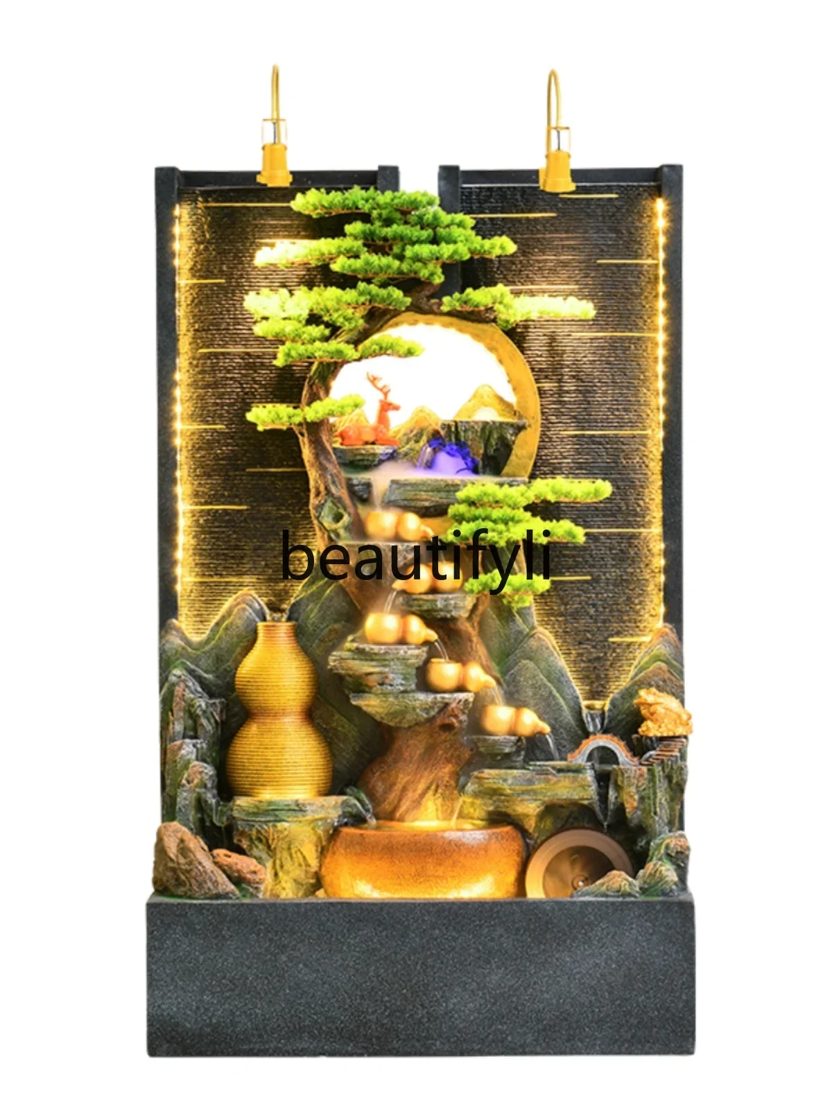 New Chinese-style large water curtain wall, running water screen, lucky ornament, humidified floor