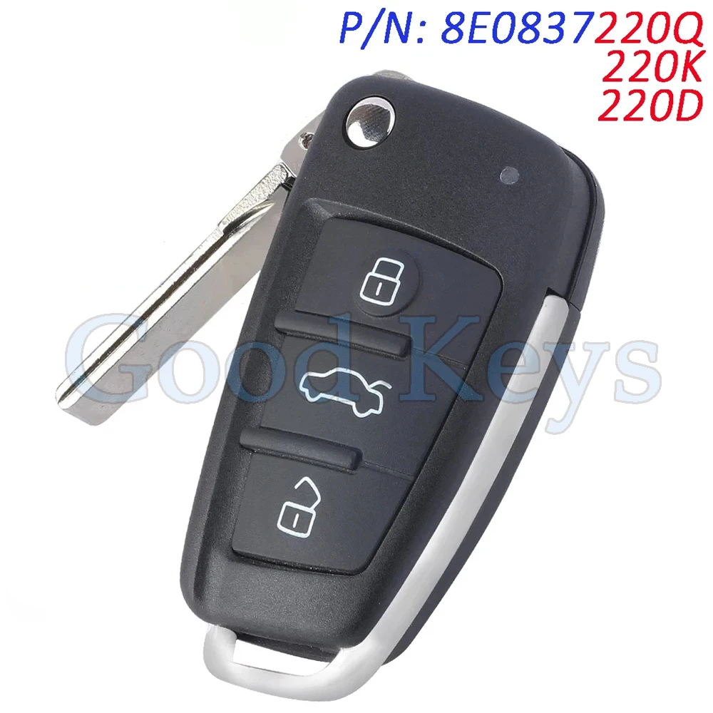 KEYECU 8E0837220Q 8E0837220K 8E0837220D Remote Key Fob for Audi A2 A4 S4 Cabrio Quattro RS4 Avant 315/433MHz 8E0 837 220 Q K D