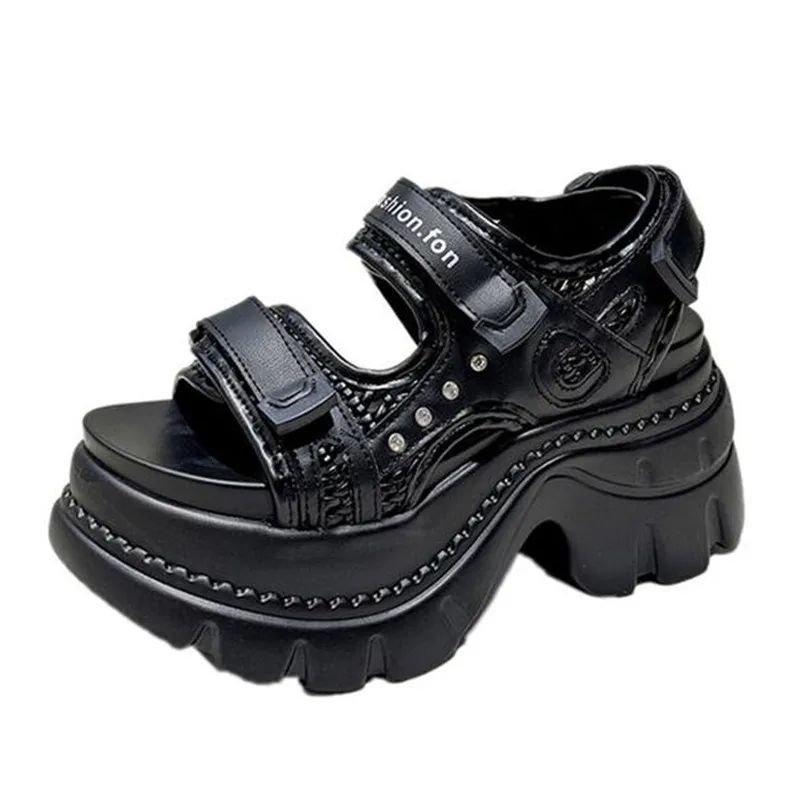 Sandalias de Plataforma Alta de 9cm para Mujer, Estilo Punk, con Cierre de Velcro, Chanclas de Playa con Suela Gruesa, Sandalias Mujer
