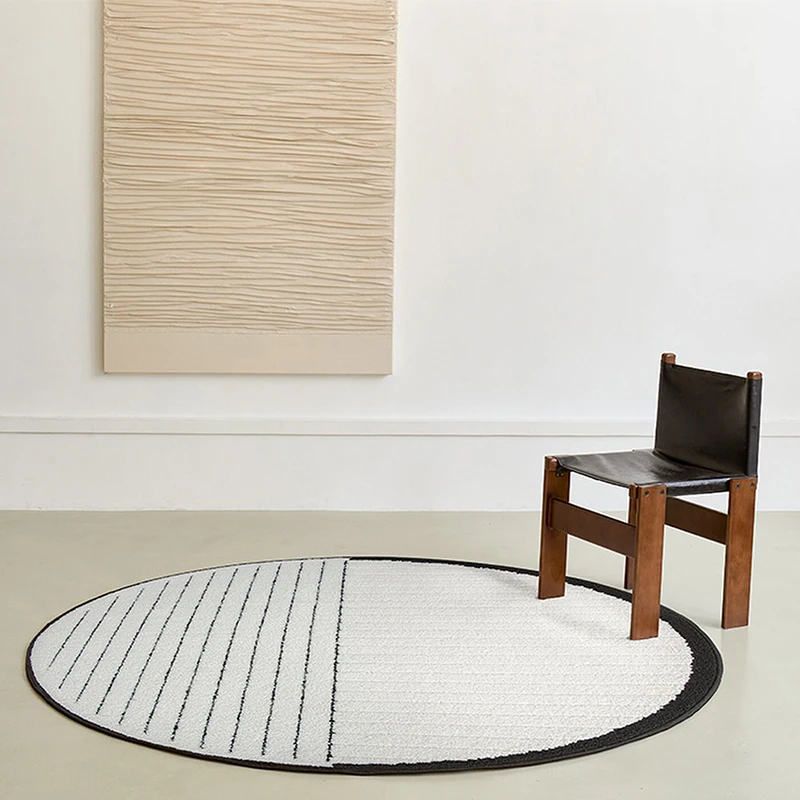 

Круглый ковер, черная линия, белый простой коврик для гардеробной, декор для дома, спальни, прикроватный коврик, стул для учебы, напольные ковры