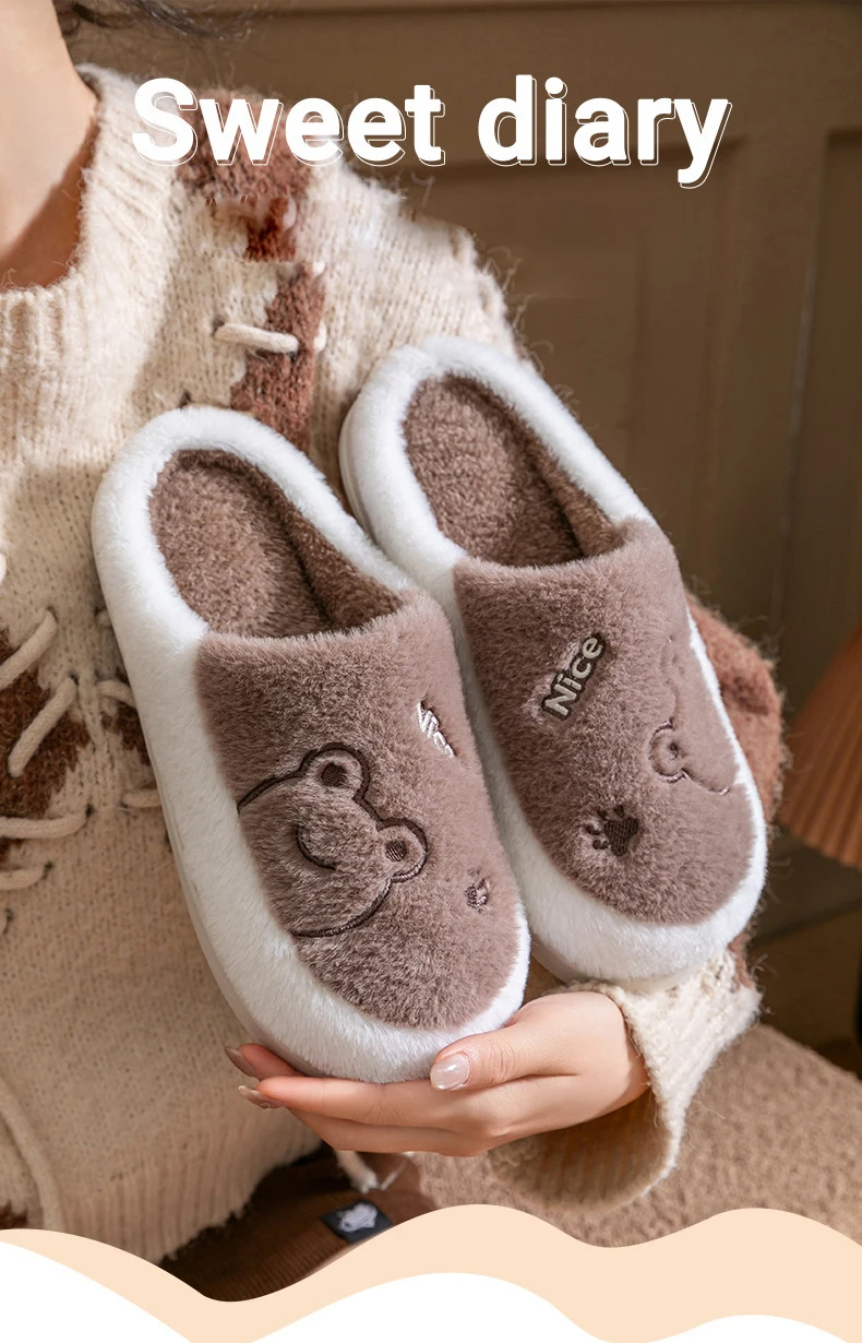 Winter-Plüsch-Hausschuhe für Damen und Herren – Hausschuhe mit dicker Sohle und rutschfester Unterseite, gemütliche, mit Fleece gefütterte Innenrutschen für zu Hause – Detail 1