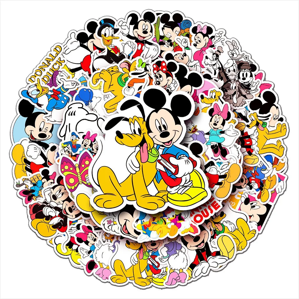 10/30/50 buah stiker kartun lucu Mickey Mouse, stiker grafiti alat tulis buku tempel Telepon lucu untuk mainan anak-anak