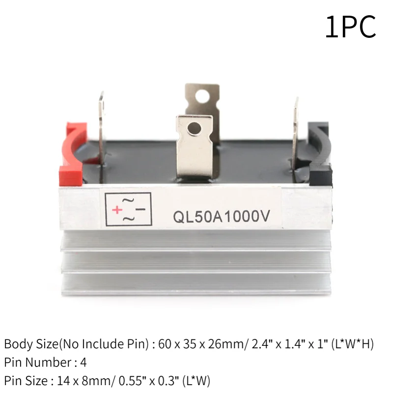 1PC Aluminum Heatsink Base Single Phase Bridge Rectifier Diode 50A 1000V.