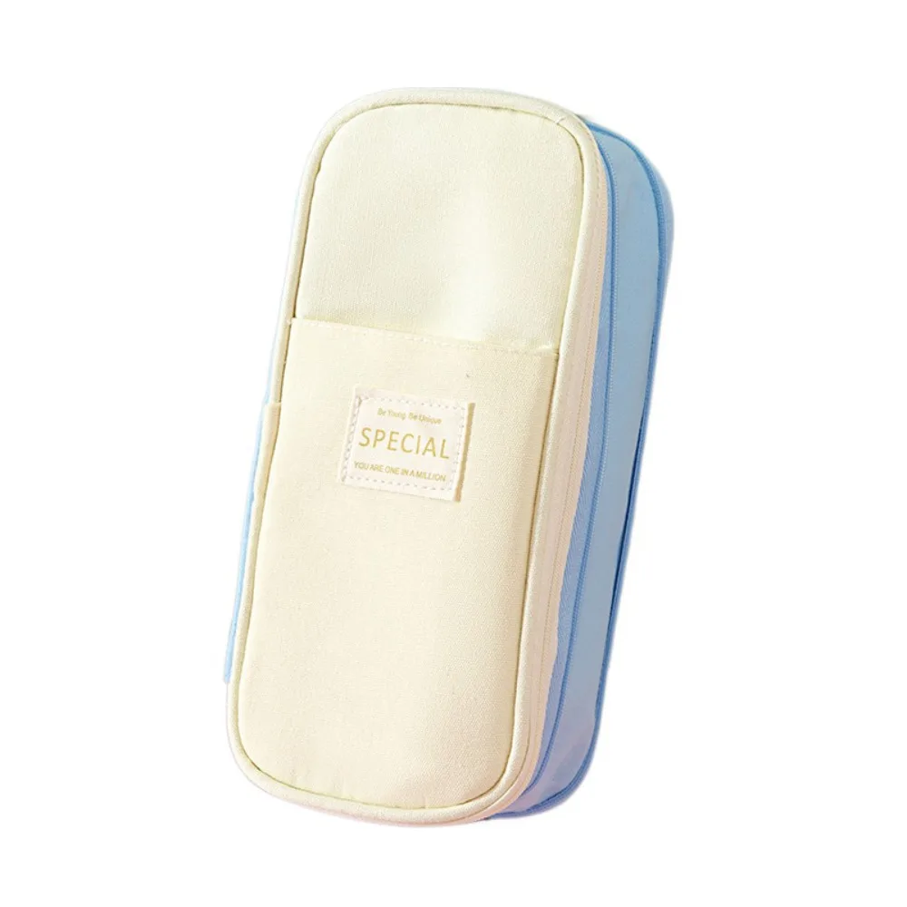 Polyester Simple Student Pen Bag Diagonal Color Blocked Storage Pencil Bag Multilayer Multifunctional Macaron Pencil Case