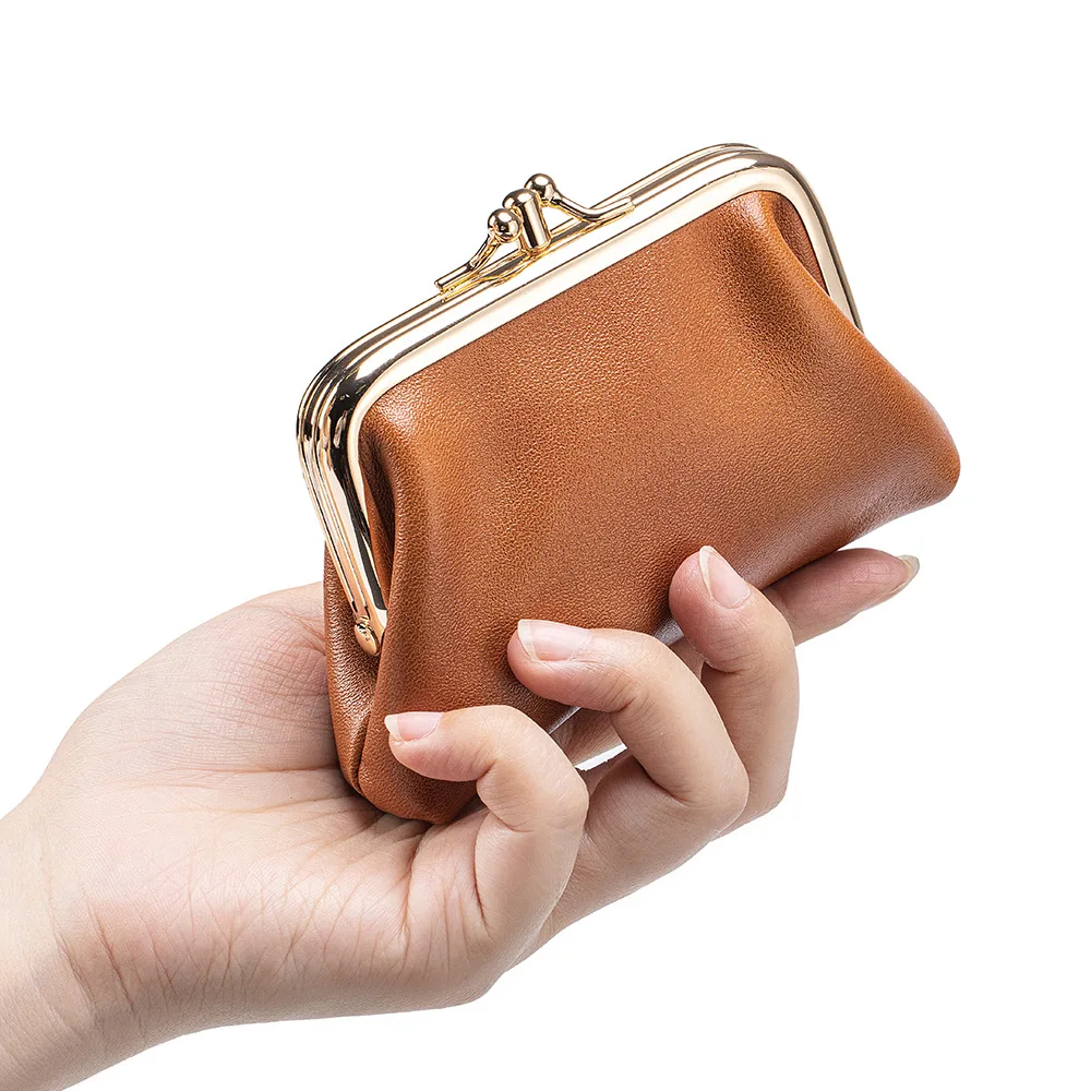 

Винтажный вместительный кошелек-монетница с застежкой-кнопкой — Премиальный кожаный портативный органайзер для монет, карт и губной помады