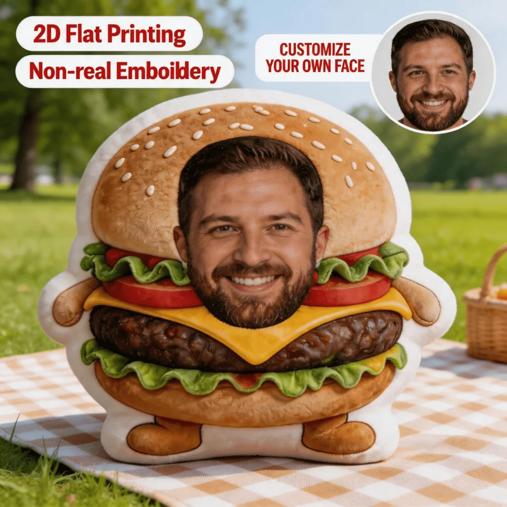 Personalized Photo Customization: Multi-Color Custom-Shaped Decorative Cushion with Hamburger Face Design, Patterned Pillow, Can Be Cut and Shaped into Home Decor Items, Gift for Friends, Birthday Gift, Christmas Housewarming Gift, Top Choice