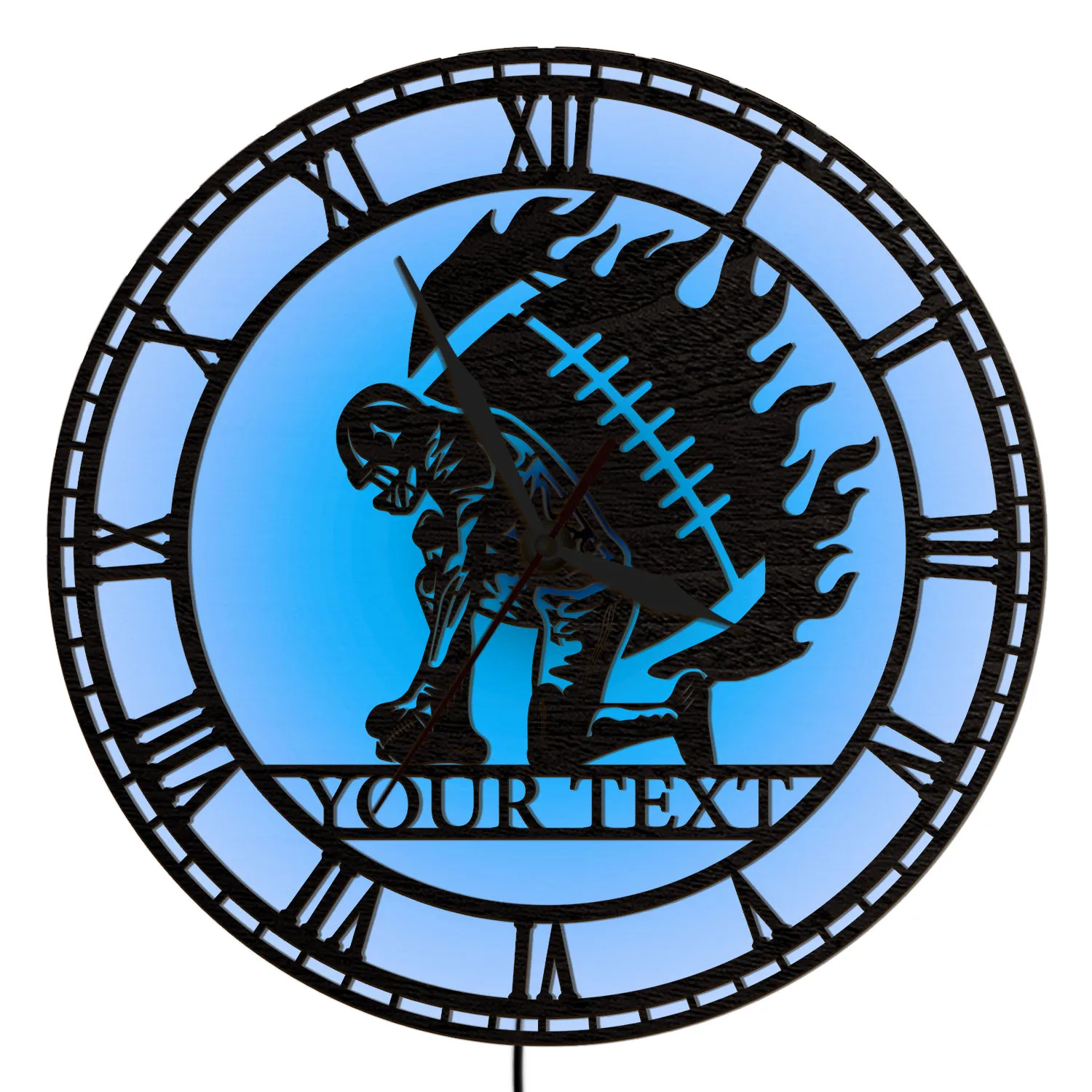 Personalized American Football Player Name LED Lighting Wall Clock For Sports Room Man Cave Home Decor Ambient Light Wall Clock